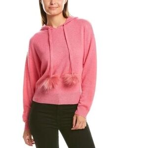 27 Miles Malibu Janae 100% Cashmere Hoodie with Pom Poms in Pink Size Medium NWT